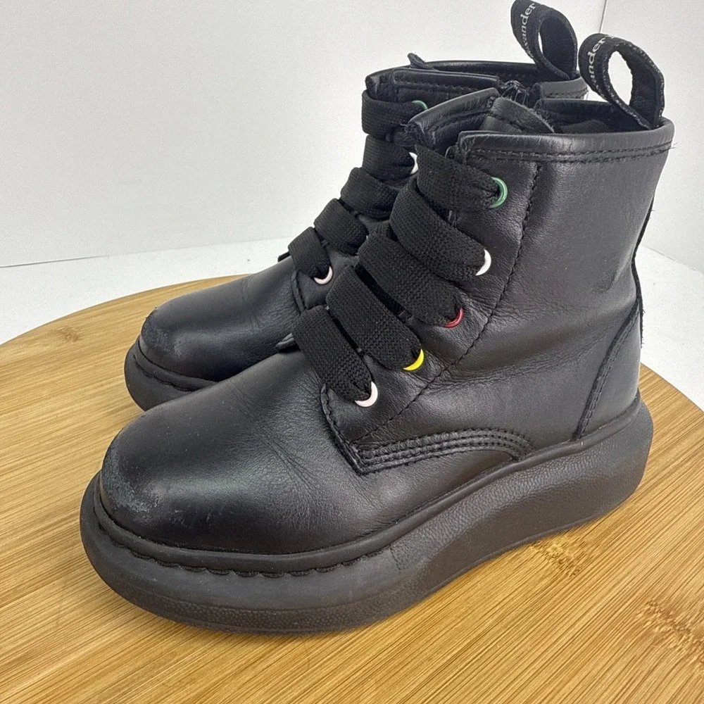 ALEXANDER MCQUEEN Hybrid Zip‎ And Lace-up Boots 687072 Black Leather Kids EU 26